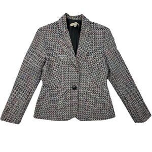 From The Hip Womens 4 Multicolor Tweed Blazer One Button Career Jacket